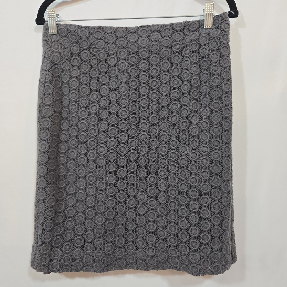 Garnet Hill Skirt Size 8 Gray Cotton Eyelet Embroidered Lined Knee Length